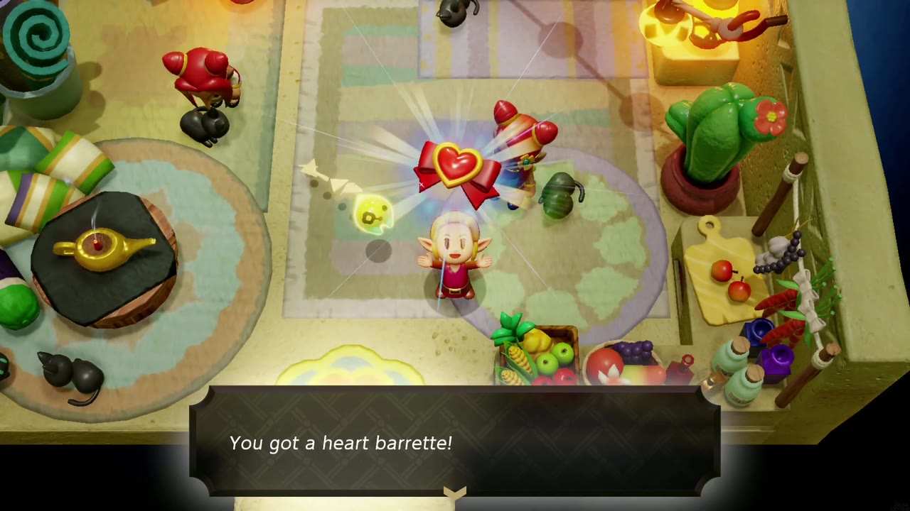Zelda holds up the Heart Barrette inside Raslett's house in Gerudo Town Zelda holds up the Heart Barrette inside Raslett's house in Gerudo Town