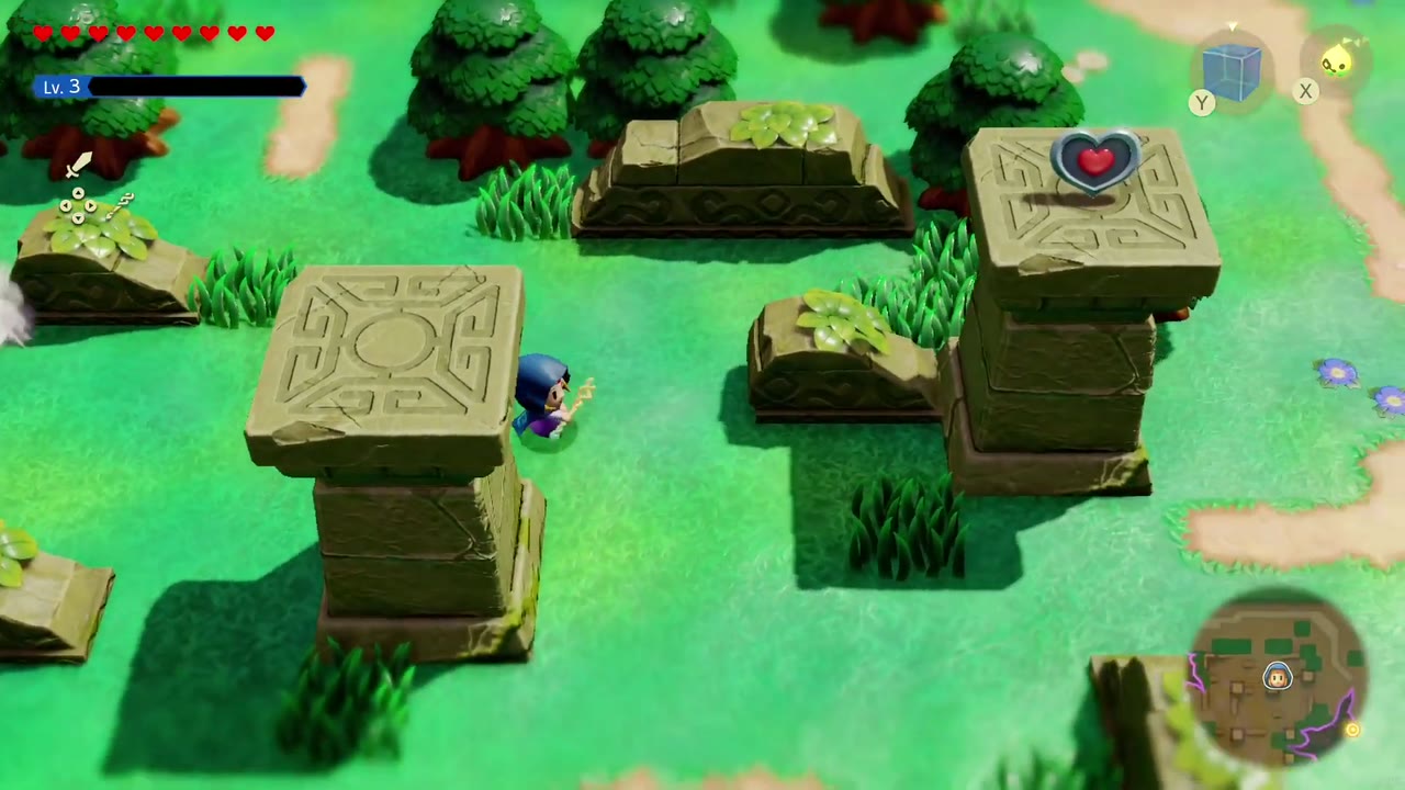 Hyrule Castle: Still Missing - The Legend of Zelda: Echoes of Wisdom Walkthrough 137 A Piece of Heart rests on top of a tall carved stone pillar in the Hyrule Field ruins.