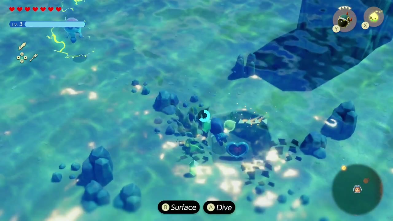 The Jabul Waters Rift - The Legend of Zelda: Echoes of Wisdom Walkthrough 100 With the cracked rock blown apart by a Bombfish, the Piece of Heart lies in the hole on the seabed.