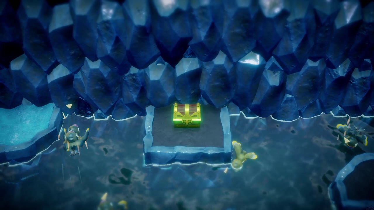 A chest on a raised platform in the flooded ice cave room on Hebra Mountain A chest on a raised platform in the flooded ice cave room on Hebra Mountain