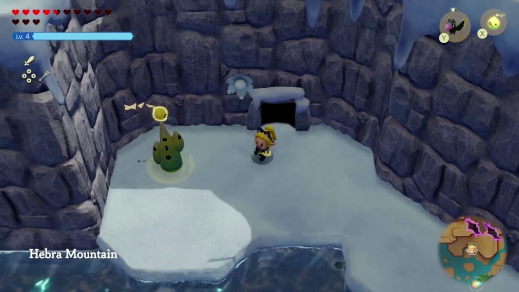 Hebra Mountain: A Rift on Holy Mount Lanayru - The Legend of Zelda: Echoes of Wisdom Walkthrough 50 Zelda beside the Hebra Mountain Waypoint stone just outside the ice cave, above the frozen lake.