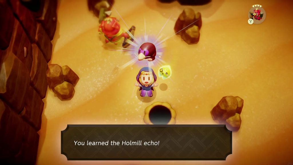 A Rift in the Gerudo Desert - The Legend of Zelda: Echoes of Wisdom Walkthrough 47 Zelda learns the Holmill echo after defeating one of the burrowing Holmills in the sand room.