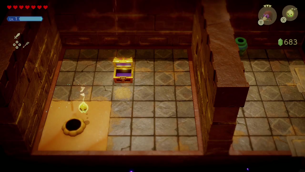 Gerudo Sanctum Dungeon - The Legend of Zelda: Echoes of Wisdom Walkthrough 76 A Holmill digs a hole in the jar room's sand patch, Zelda's way back out.