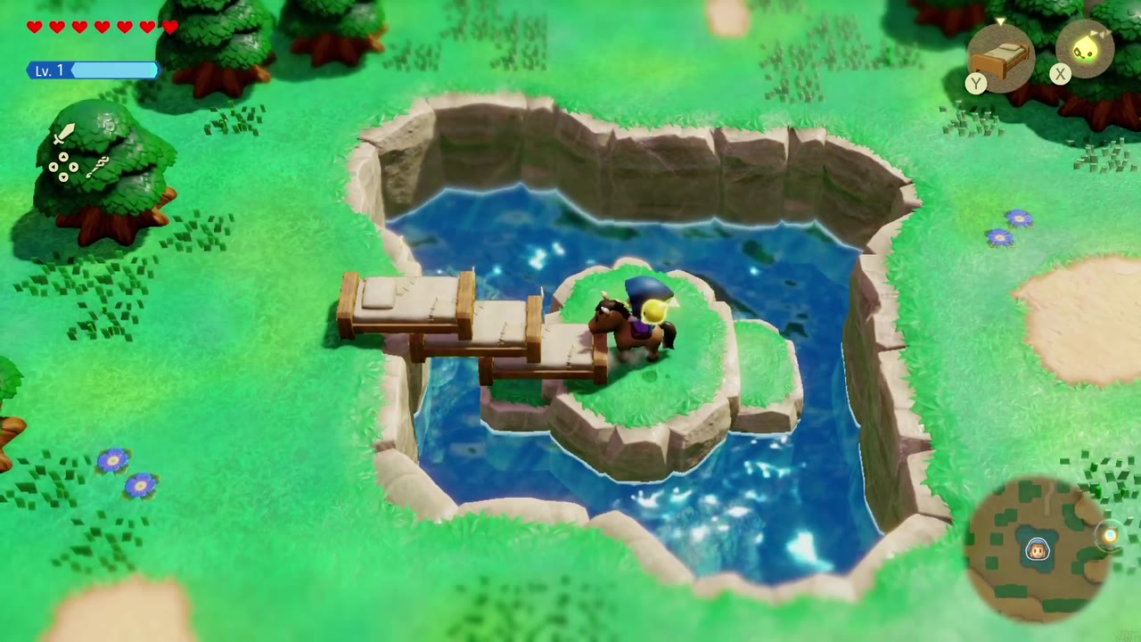 Runaway Horse - The Legend of Zelda: Echoes of Wisdom Walkthrough 13 Zelda on horseback stops at the edge of the island where the bed bridge begins.