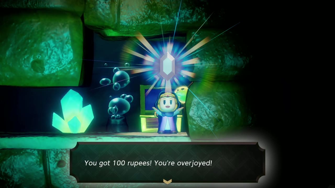 Hyrule Castle: Still Missing - The Legend of Zelda: Echoes of Wisdom Walkthrough 95 Zelda holds up a silver rupee from the deeper underwater chest, with the "You got 100 rupees!" text box.