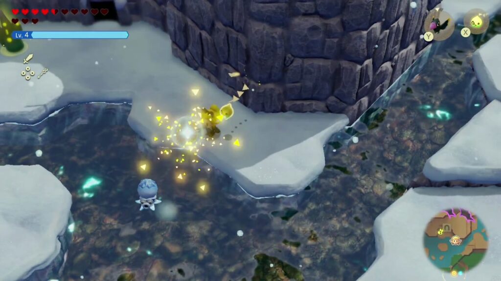 Hebra Mountain: A Rift on Holy Mount Lanayru - The Legend of Zelda: Echoes of Wisdom Walkthrough 51 Zelda battles an Ice Octo among the ice floes of the frozen lake below the Waypoint.
