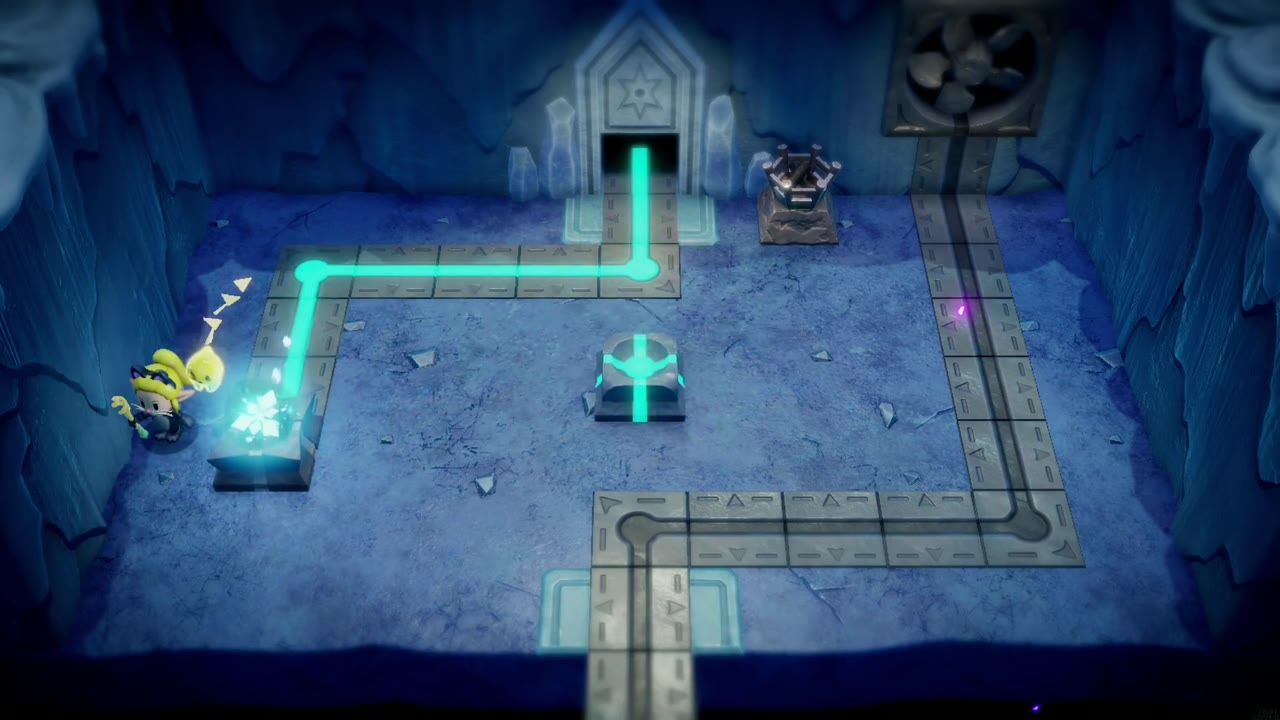 Lanayru Temple Dungeon - The Legend of Zelda: Echoes of Wisdom Walkthrough 69 Back in the laser room, the ice orb in the left socket sends a blue beam to the switch room.