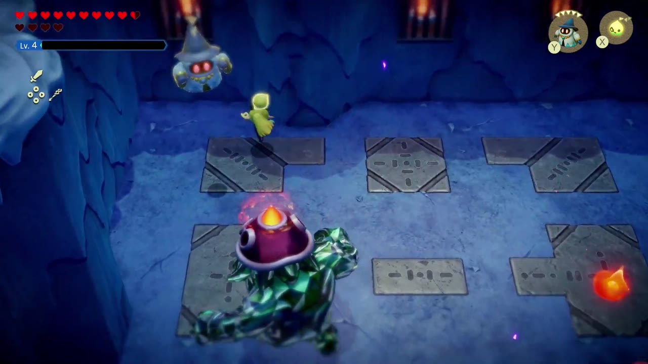 Lanayru Temple Dungeon - The Legend of Zelda: Echoes of Wisdom Walkthrough 79 Second phase: Skorchill's helmet turns to fire, so Zelda summons an Ice Wizzrobe echo to break it.