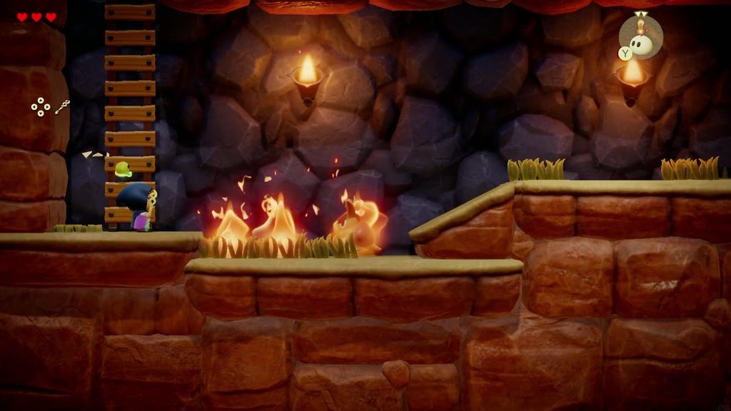 The Mysterious Rifts in Suthorn Forest - The Legend of Zelda: Echoes of Wisdom Walkthrough 47 Zelda burns the grass in the Suthorn Forest side-view cave with an Ignizol echo