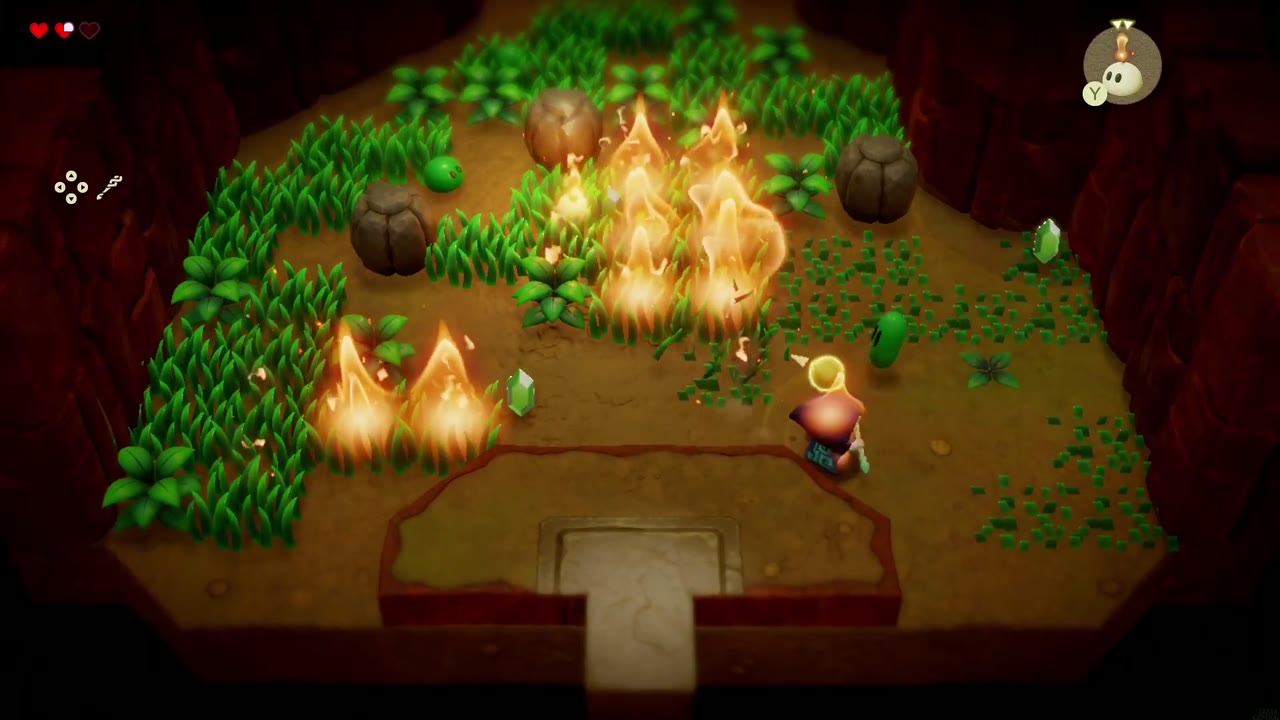 The Mysterious Rifts in Suthorn Forest - The Legend of Zelda: Echoes of Wisdom Walkthrough 43 An Ignizol echo burns down the tall grass blocking the way in the Suthorn Forest cave