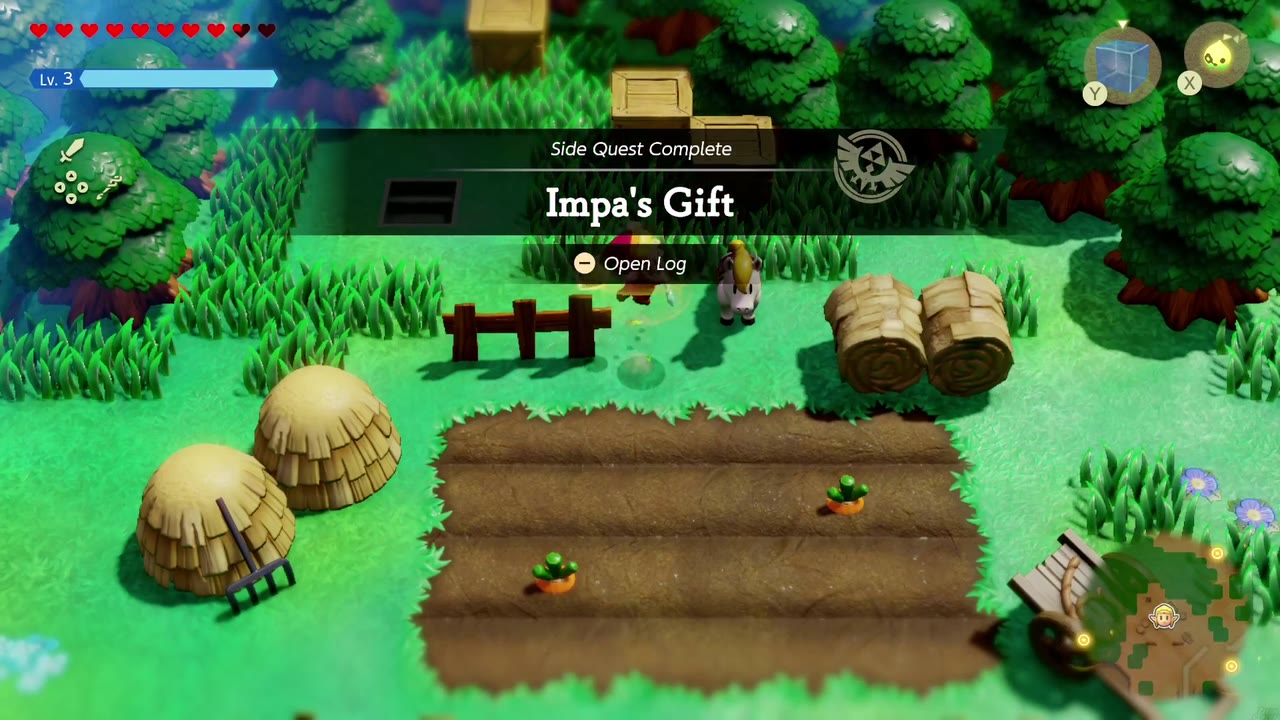 Side Quest Complete banner for Impa's Gift at the carrot patch in Hyrule Field. Side Quest Complete banner for Impa's Gift at the carrot patch in Hyrule Field.