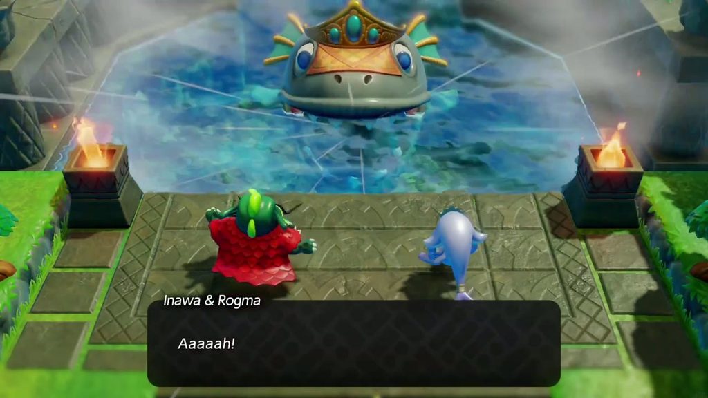 The Jabul Waters Rift - The Legend of Zelda: Echoes of Wisdom Walkthrough 29 Inawa and Rogma scream as Lord Jabu-Jabu swallows them, leaving the two chiefs stunned on the plaza.