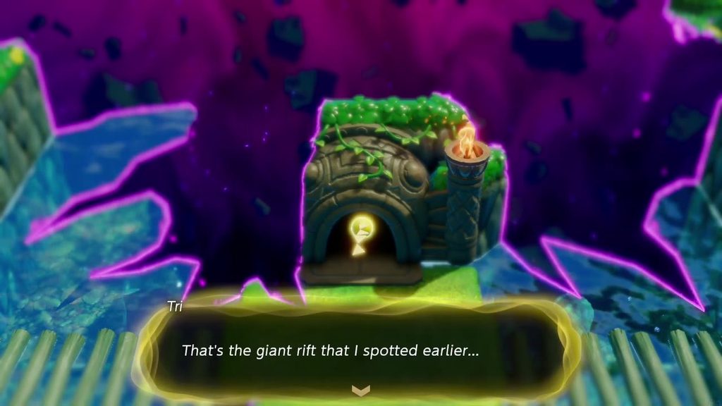 The Jabul Waters Rift - The Legend of Zelda: Echoes of Wisdom Walkthrough 15 Close view of the rift-covered entrance to Lord Jabu-Jabu's Den as Tri recognizes the giant rift.