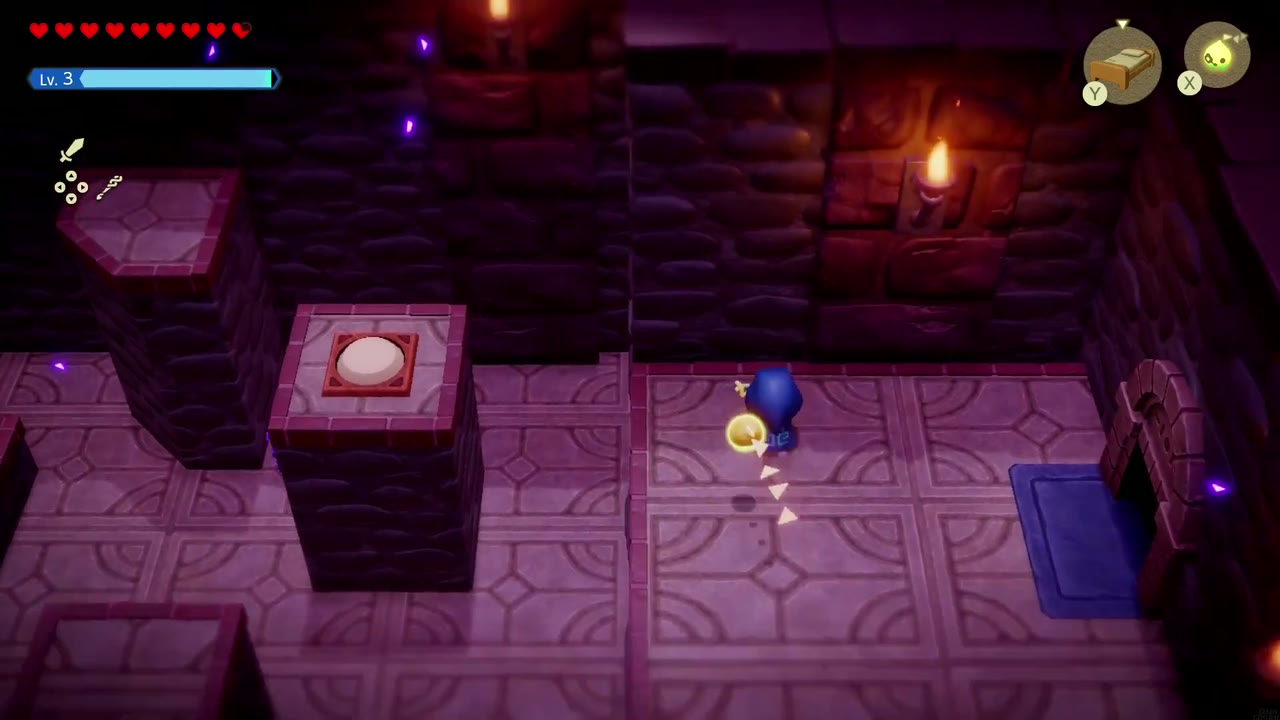 Hyrule Castle: Still Missing - The Legend of Zelda: Echoes of Wisdom Walkthrough 88 The west key room, with a floor switch on top of a tall pillar and shadowy guards patrolling below.