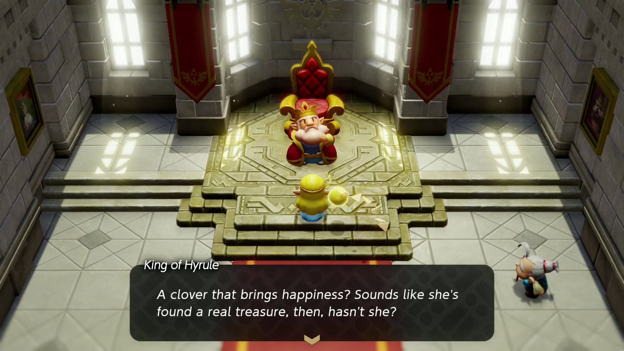 In the Throne Room the King says a clover that brings happiness sounds like a real treasure. In the Throne Room the King says a clover that brings happiness sounds like a real treasure.