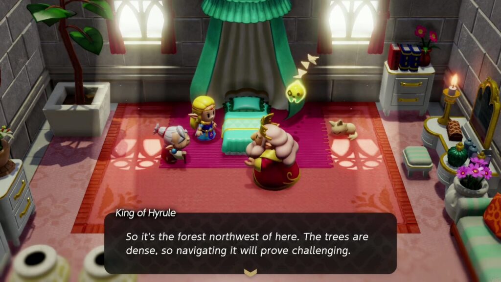 Faron Temple Dungeon - The Legend of Zelda: Echoes of Wisdom Walkthrough 86 In Zelda's Room the King explains the forest lies northwest of the castle, dense and hard to navigate.