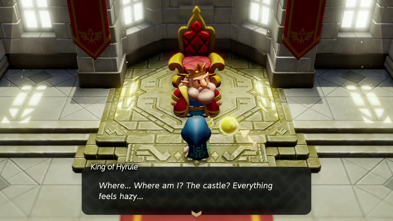 Hyrule Castle: Still Missing - The Legend of Zelda: Echoes of Wisdom Walkthrough 124 The real King of Hyrule wakes on his throne asking where he is, freed once the castle rift is mended.