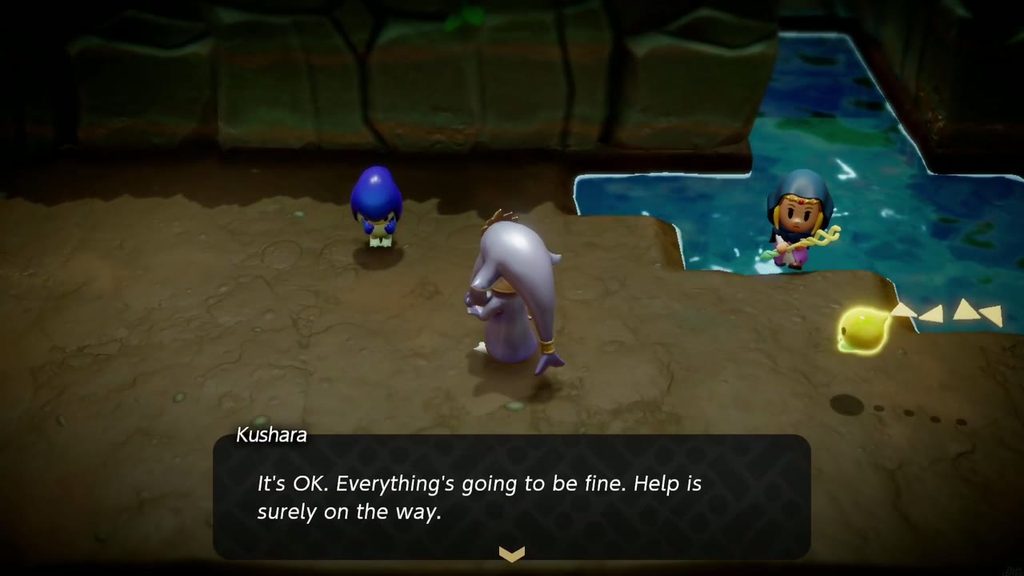 The Jabul Waters Rift - The Legend of Zelda: Echoes of Wisdom Walkthrough 48 Zelda surfaces in the inner cave where Chief Kushara is comforting the trapped River Zora child.