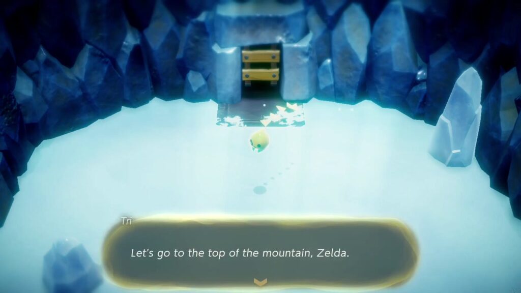 Hebra Mountain: A Rift on Holy Mount Lanayru - The Legend of Zelda: Echoes of Wisdom Walkthrough 46 A ladder at the back of the cleared ice cave chamber leads up toward the top of Hebra Mountain.