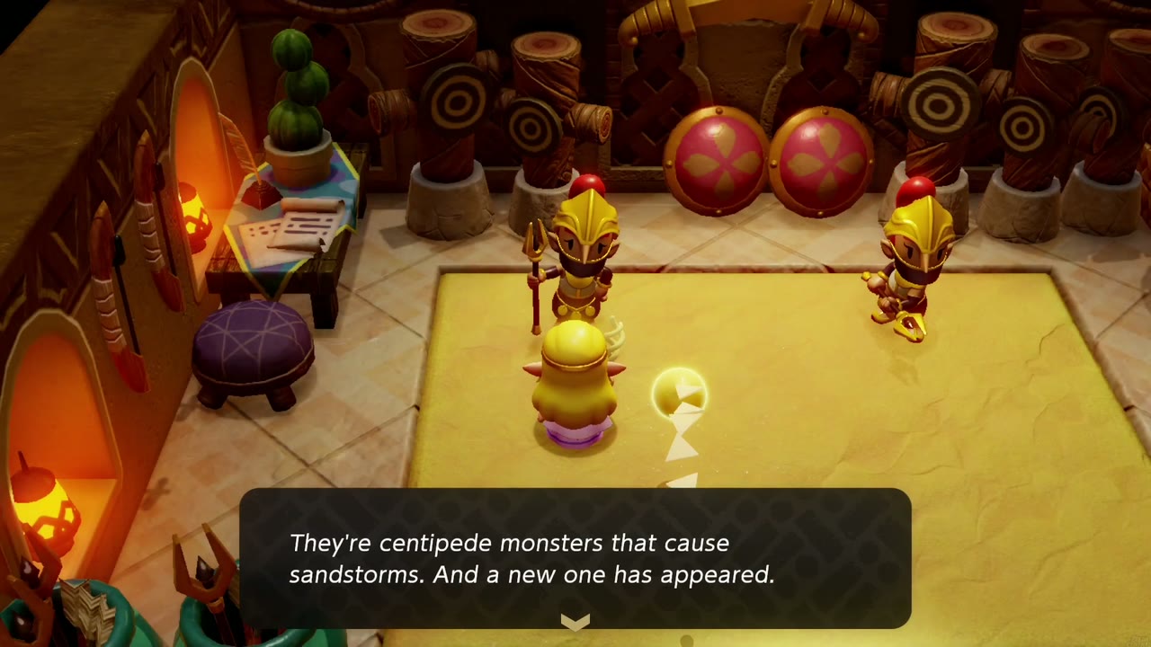 A palace soldier explains that Lanmolas are centipede monsters that cause sandstorms. A palace soldier explains that Lanmolas are centipede monsters that cause sandstorms.