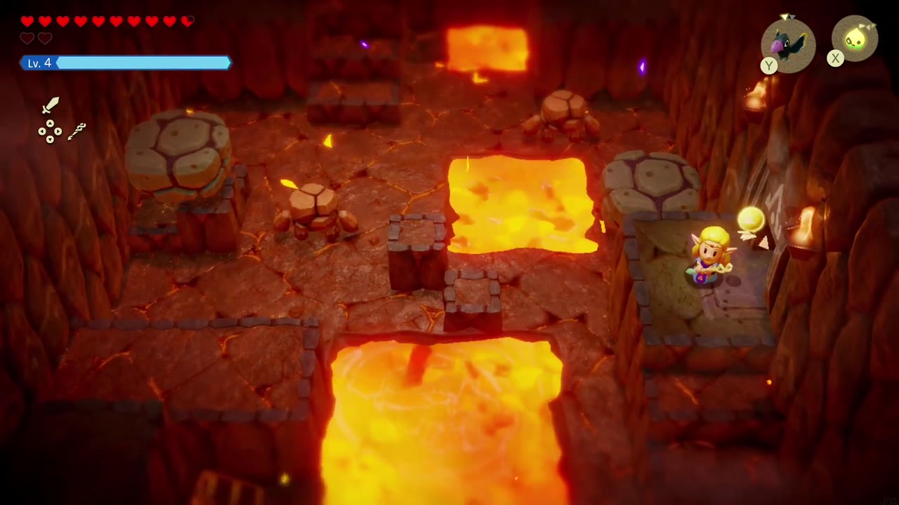 Eldin Temple Dungeon - The Legend of Zelda: Echoes of Wisdom Walkthrough 16 The lava drains away in the Eldin Temple room, exposing the floor, blocks, and boulders.