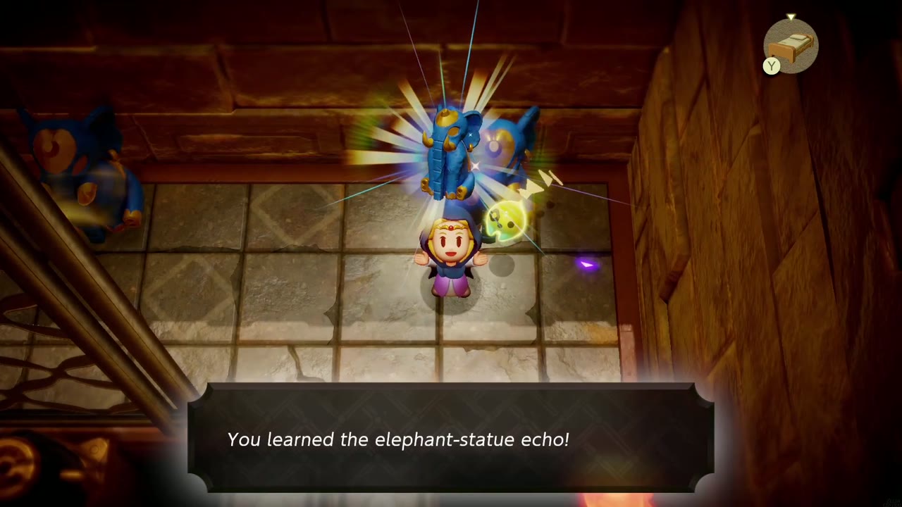 Gerudo Sanctum Dungeon - The Legend of Zelda: Echoes of Wisdom Walkthrough 104 Past the flames, Zelda learns the Elephant Statue echo from one of the blue statues.
