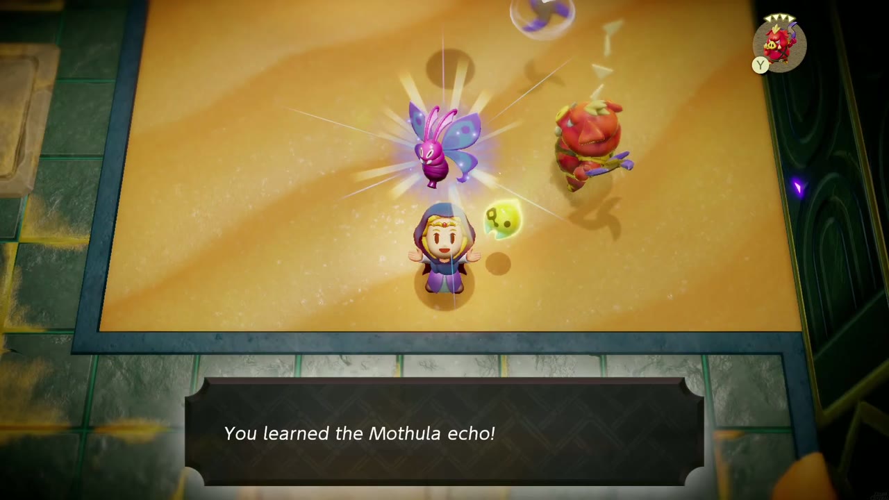 Gerudo Sanctum Dungeon - The Legend of Zelda: Echoes of Wisdom Walkthrough 34 Zelda learns the Mothula echo after clearing the sand-floor room in Gerudo Sanctum.