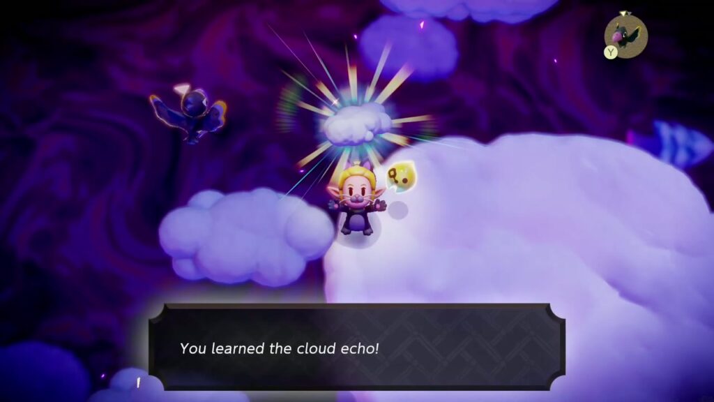 Hebra Mountain: A Rift on Holy Mount Lanayru - The Legend of Zelda: Echoes of Wisdom Walkthrough 87 Zelda learns the Cloud echo from a petrified cloud beside the islands in Stilled Hebra Mountain.