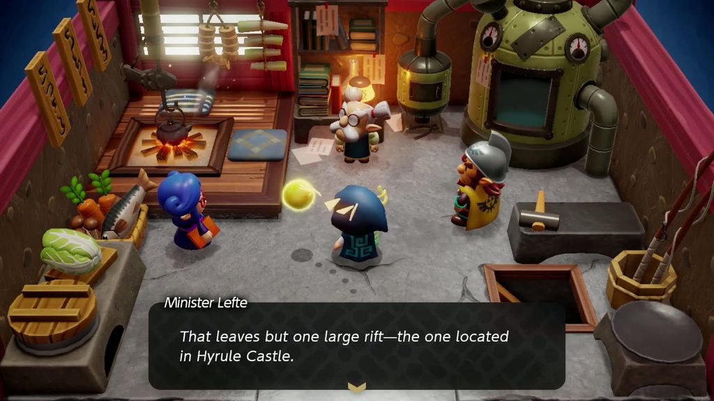 Hyrule Castle: Still Missing - The Legend of Zelda: Echoes of Wisdom Walkthrough 2 In Lueburry's house, Minister Lefte says the one large rift left is the one in Hyrule Castle.