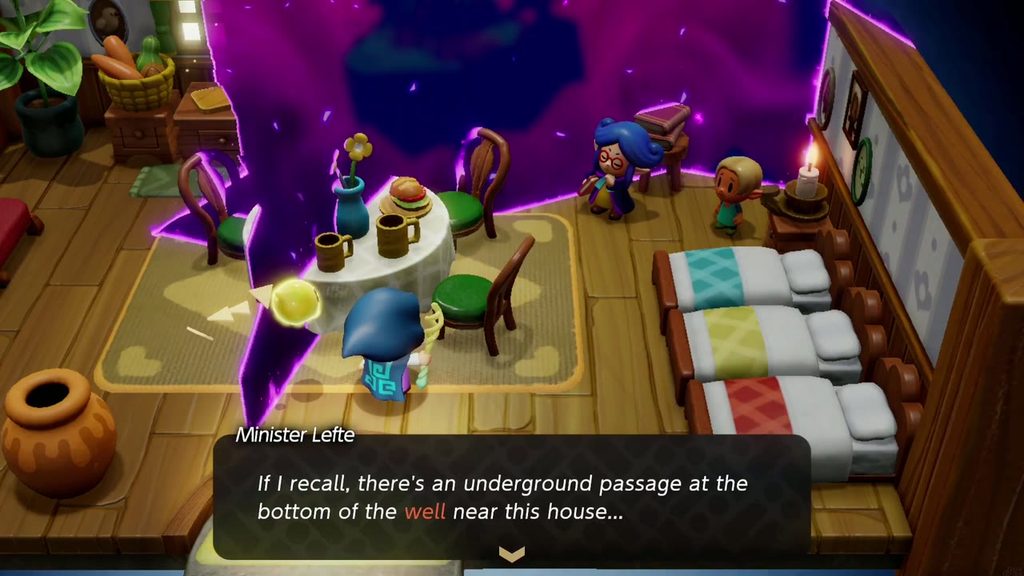 Hyrule Castle: Still Missing - The Legend of Zelda: Echoes of Wisdom Walkthrough 8 Inside a rift-cut house, Lefte recalls an underground passage at the bottom of the well nearby.
