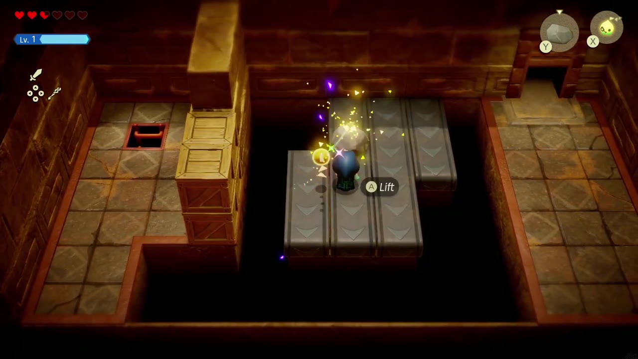 Gerudo Sanctum Dungeon - The Legend of Zelda: Echoes of Wisdom Walkthrough 40 Zelda summons and lifts a Boulder echo while riding the moving floor.