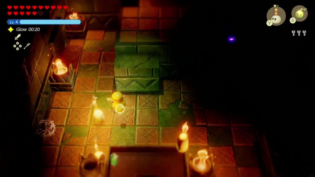 Faron Temple Dungeon - The Legend of Zelda: Echoes of Wisdom Walkthrough 51 More braziers lit around the dark 2F room as Zelda works her way through it under Glow.