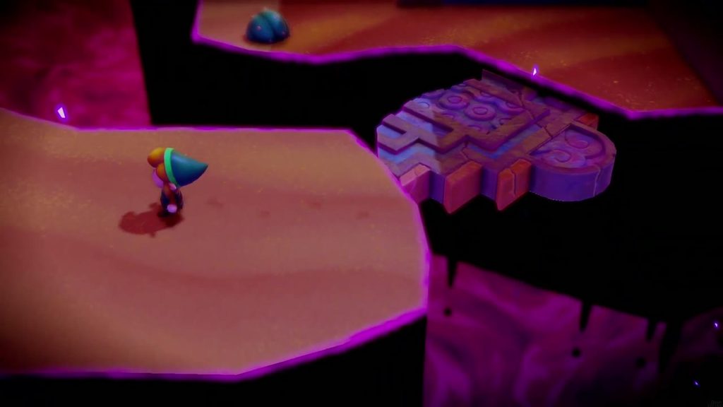 Gerudo Sanctum Dungeon - The Legend of Zelda: Echoes of Wisdom Walkthrough 61 The Link lookalike runs across a floating sand ledge outside the Stilled Gerudo Sanctum.