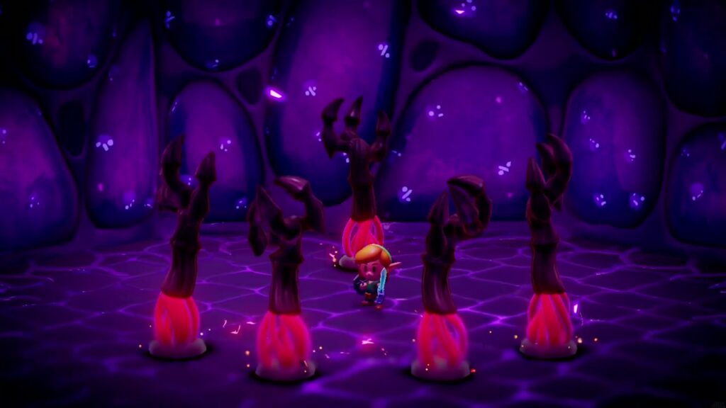 Null's Body: Final Dungeon - The Legend of Zelda: Echoes of Wisdom Walkthrough 40 Zelda is gone; Link stands alone in the arena, ringed by Null's clawed arms rising from the floor.