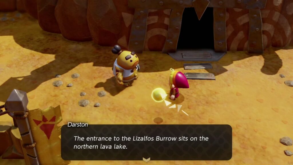 The Rift on Eldin Volcano - The Legend of Zelda: Echoes of Wisdom Walkthrough 40 Darston says the Lizalfos Burrow entrance sits on the northern lava lake.
