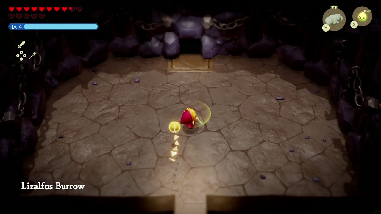 Zelda enters the Lizalfos Burrow north of Goron City. Zelda enters the Lizalfos Burrow north of Goron City.