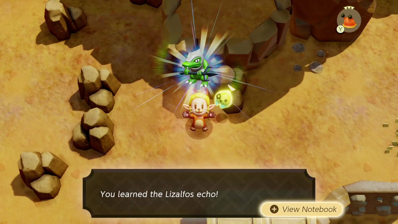 Zelda aprende o Lizalfos ecoam entre as rochas nas saliências superiores da trilha do vulcão Eldin. Zelda aprende o Lizalfos ecoam entre as rochas nas saliências superiores da trilha do vulcão Eldin.