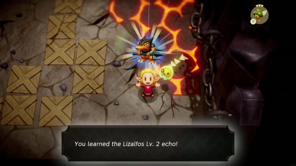 The Rift on Eldin Volcano - The Legend of Zelda: Echoes of Wisdom Walkthrough 48 Zelda learns the Lizalfos Lv. 2 echo in the lava-crack room of Lizalfos Burrow.