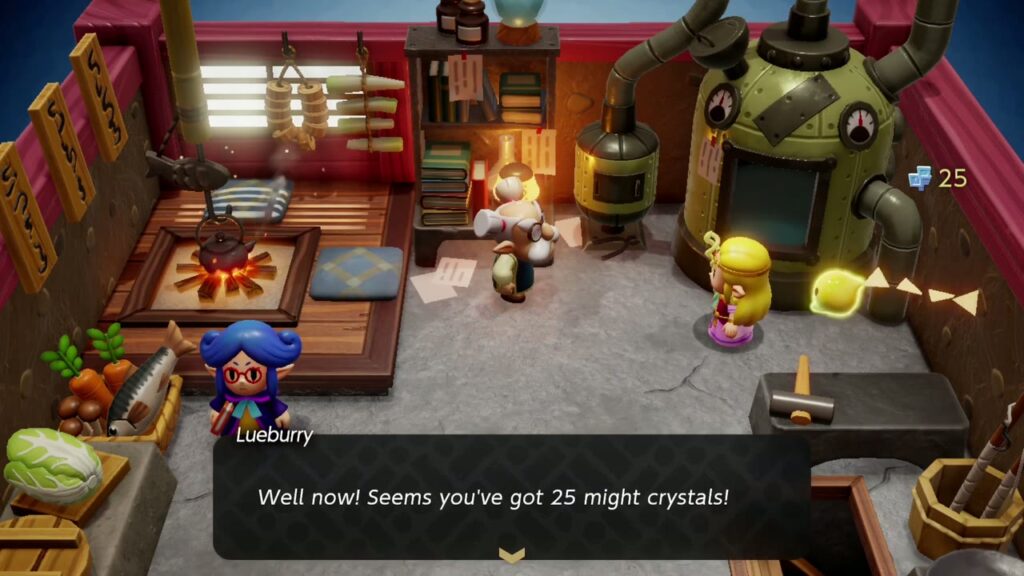 Lueburry in his workshop: "Well now! Seems you've got 25 might crystals!"