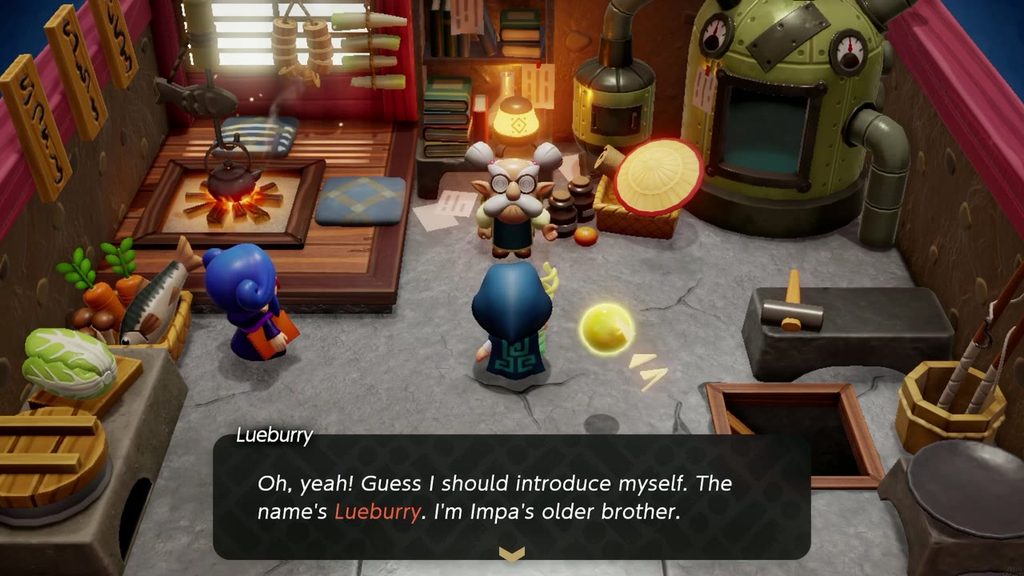 Lueburry introduces himself as Impa's older brother inside his Suthorn Forest house