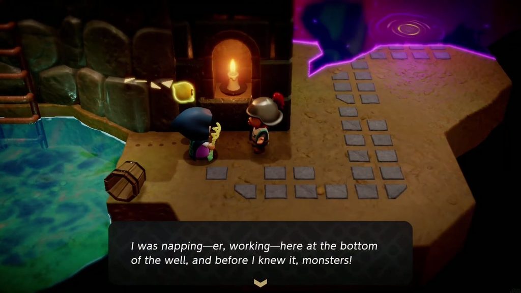 Hyrule Castle: Still Missing - The Legend of Zelda: Echoes of Wisdom Walkthrough 11 At the Bottom of the Well, a man explains he was napping when the monsters appeared.