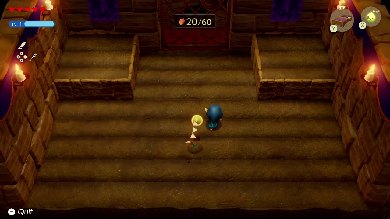 Get Rich Quick! - The Legend of Zelda: Echoes of Wisdom Walkthrough 13 Zelda harvests in the sunken dirt field as the counter reads 20 of 60 mangoes.