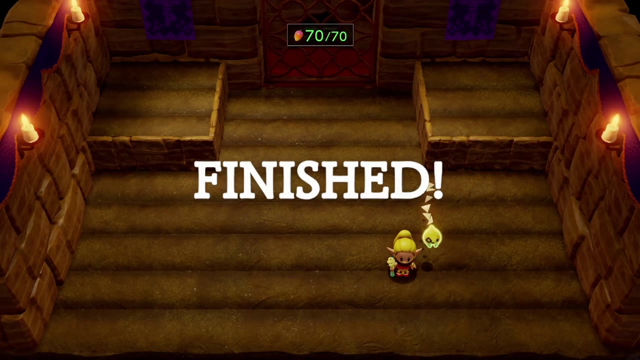 A Rift in the Gerudo Desert - The Legend of Zelda: Echoes of Wisdom Walkthrough 134 FINISHED! banner with the Mango Rush counter at a perfect 70 of 70 mangoes.