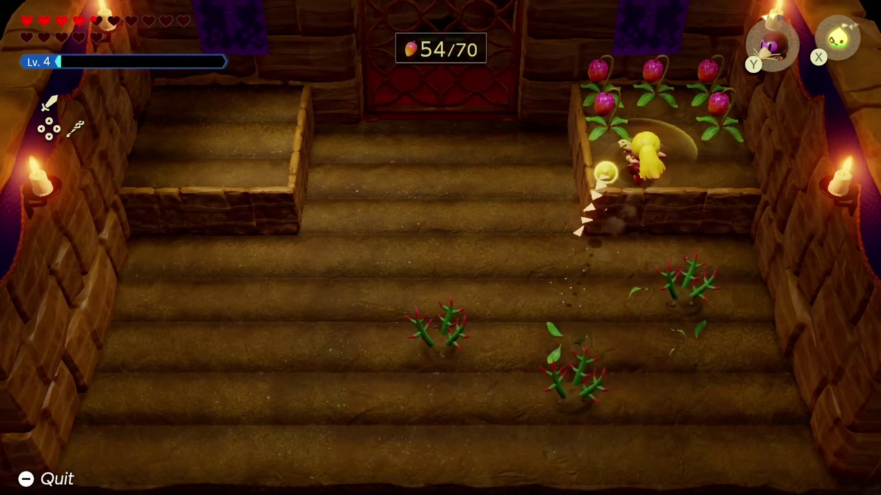 A Rift in the Gerudo Desert - The Legend of Zelda: Echoes of Wisdom Walkthrough 133 Zelda spins through the thorny Ultimate-seed Mango Rush field, at 54 of 70 mangoes.
