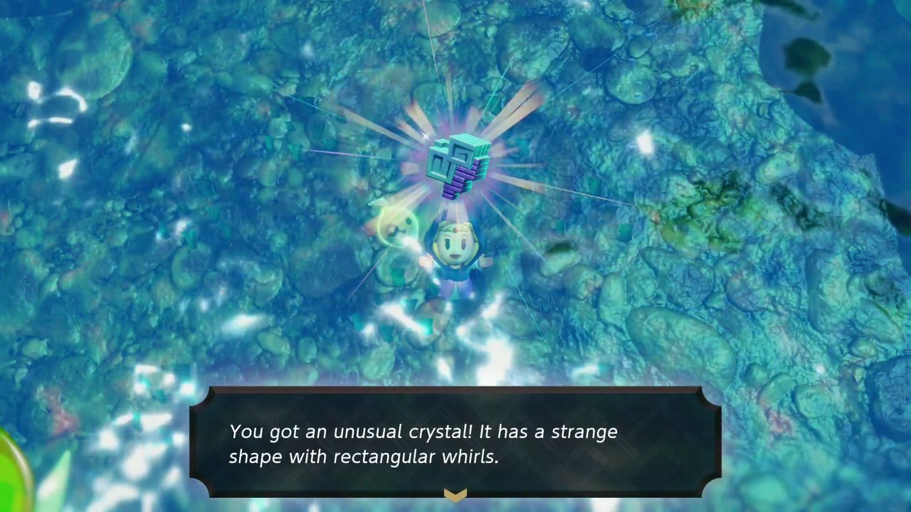 Zelda underwater in a Suthorn Prairie pond, holding up an unusual crystal