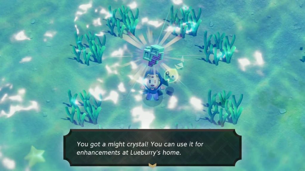 The Jabul Waters Rift - The Legend of Zelda: Echoes of Wisdom Walkthrough 85 Zelda holds up a Might Crystal found among the seagrass on the Zora Cove seabed