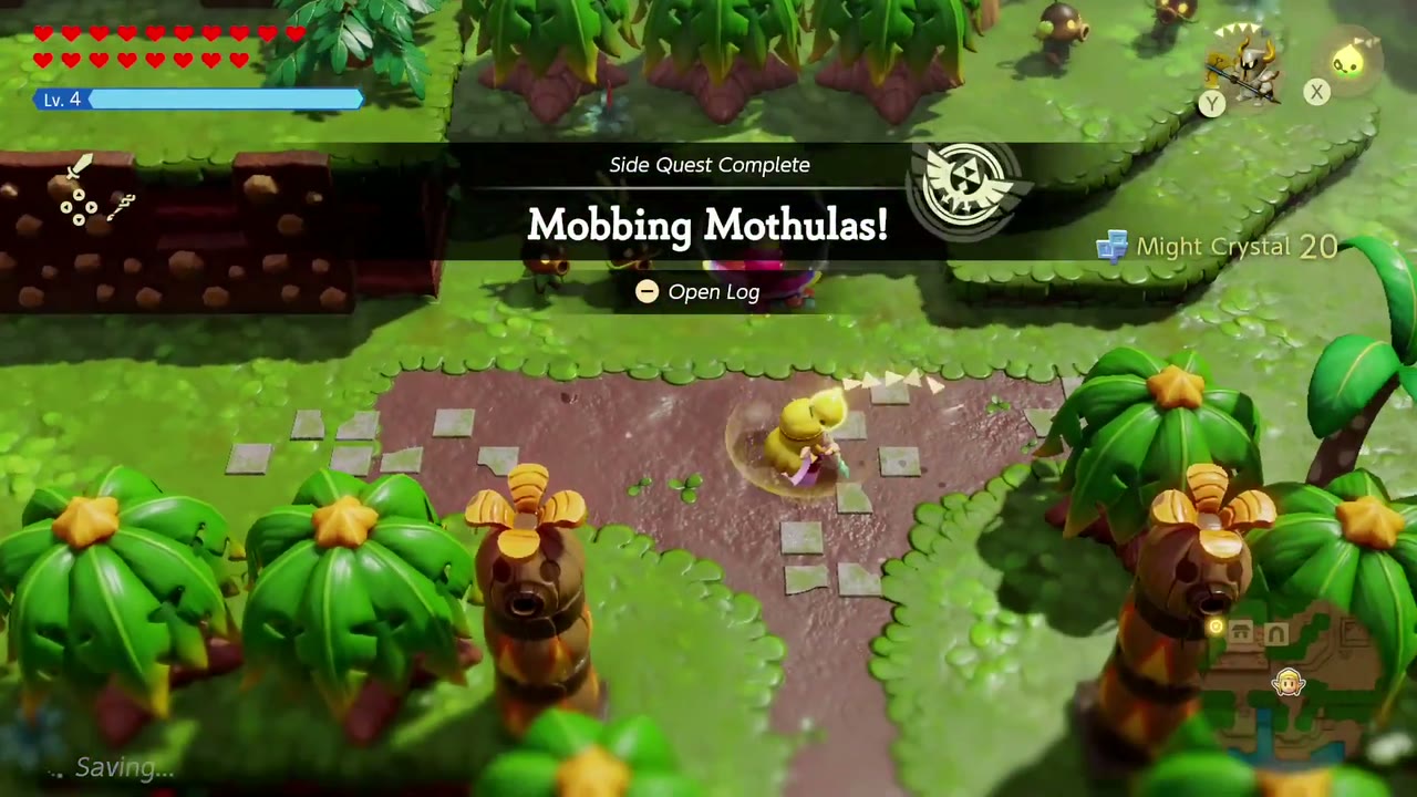 The Side Quest Complete banner for Mobbing Mothulas!, with the Might Crystal counter at 20. The Side Quest Complete banner for Mobbing Mothulas!, with the Might Crystal counter at 20.
