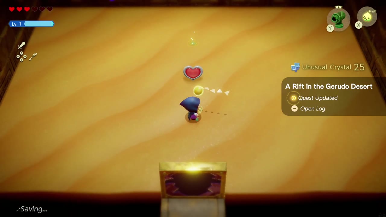 A Rift in the Gerudo Desert - The Legend of Zelda: Echoes of Wisdom Walkthrough 141 After Mogryph falls, the crystal counter reaches 25 beside its Heart Container in the Gerudo Sanctum arena.