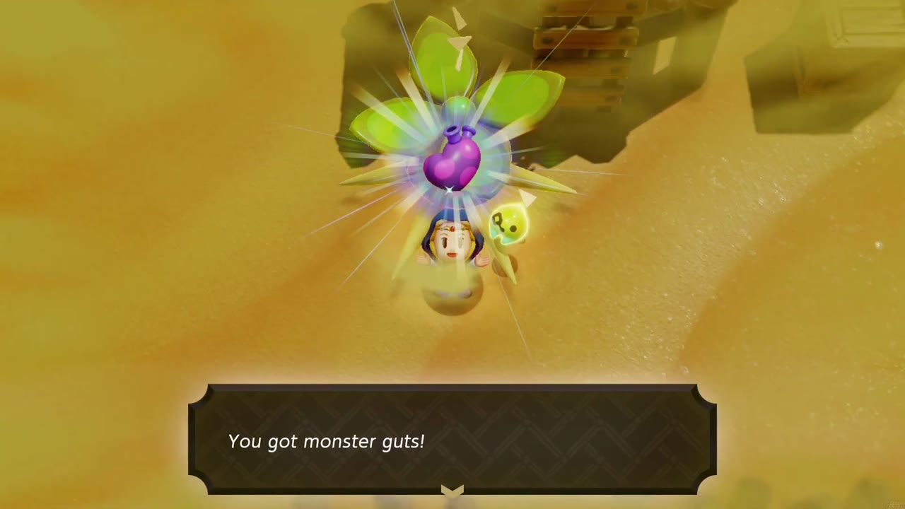 Zelda holds up purple monster guts in the Gerudo Desert as the get message appears Zelda holds up purple monster guts in the Gerudo Desert as the get message appears