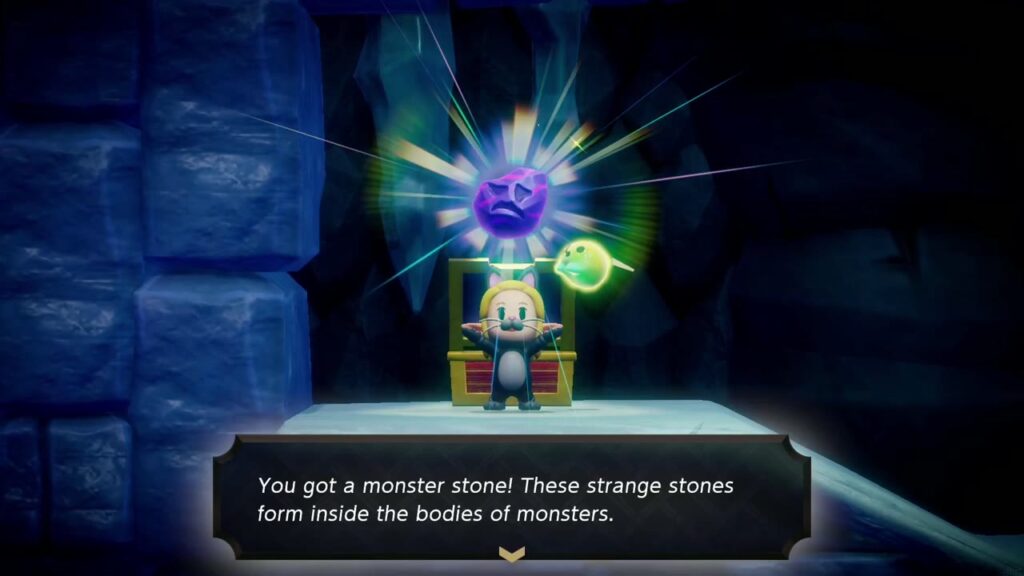 Hebra Mountain: A Rift on Holy Mount Lanayru - The Legend of Zelda: Echoes of Wisdom Walkthrough 49 Zelda holds up a Monster Stone from the chest at the top of the side-scrolling ice cave.